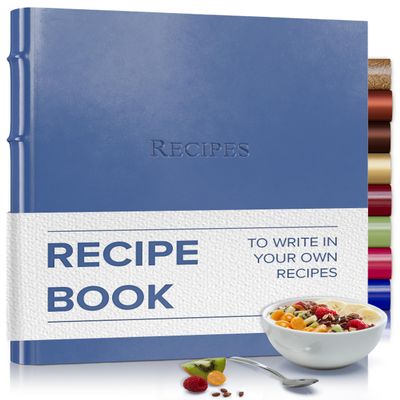 Gallery Leather Recipe book to write in your own recipes - 3 Ring Recipe Binder With Plastic Sleeves, Blank, 25 Pocket Pages and Ivory Cards, Fillable - Acadia Hydrangea - 9.25 x 8 "