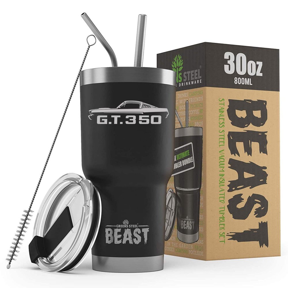 1965 1966 Shelby GT350 Mustang Beast 30 oz Stainless Steel Insulated Tumbler w/Lid, 2 Straws, Brush and Gift Box black