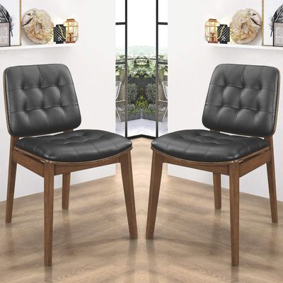 Unknown1 Mid-Century Modern Design Tufted Dining Chairs (Set of 2) Brown Farmhouse Mid-Century Vintage Wood Walnut Finish