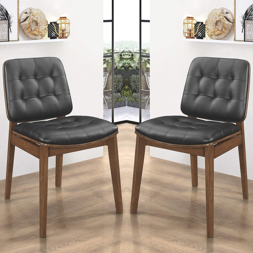 Unknown1 Mid-Century Modern Design Tufted Dining Chairs (Set of 2) Brown Farmhouse Mid-Century Vintage Wood Walnut Finish