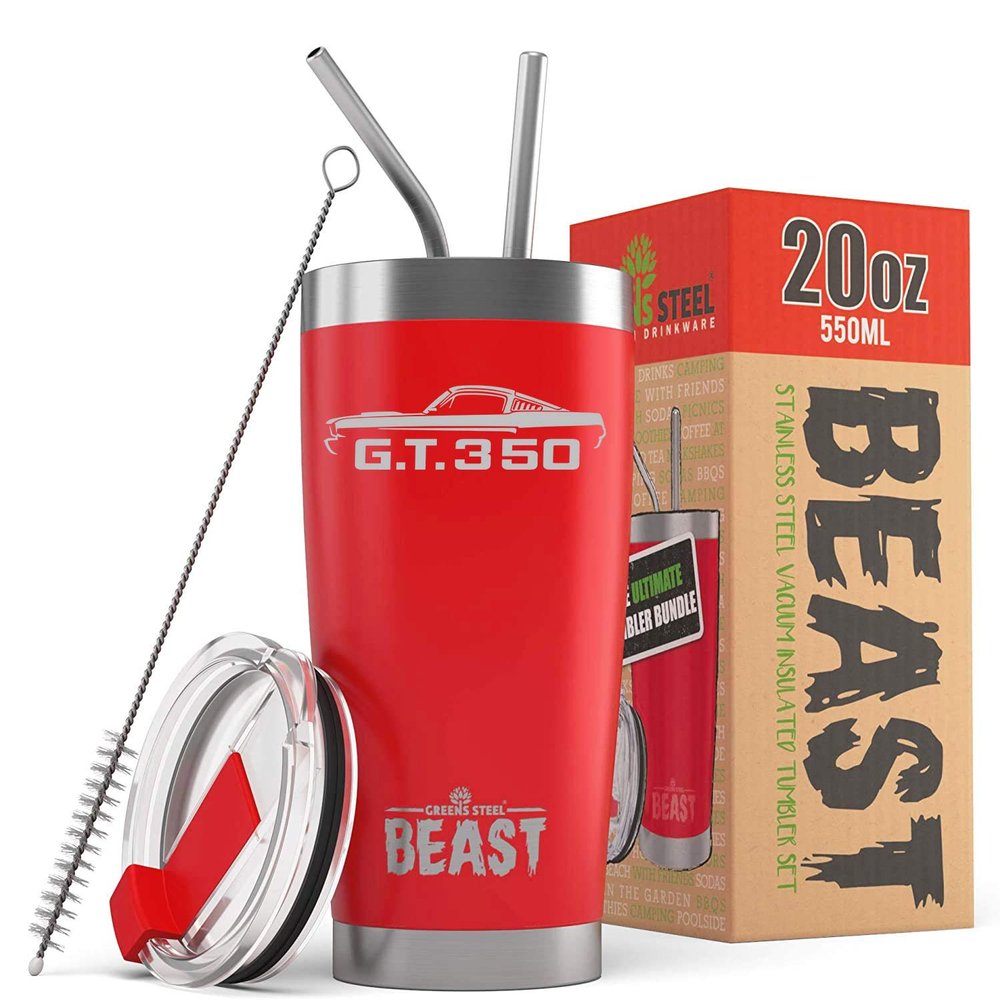 1965 1966 Shelby GT350 Mustang Beast 20 oz Stainless Steel Insulated Tumbler w/Lid, 2 Straws, Brush and Gift Box red