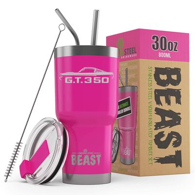 1965 1966 Shelby GT350 Mustang Beast 30 oz Stainless Steel Insulated Tumbler w/Lid, 2 Straws, Brush and Gift Box hotpink