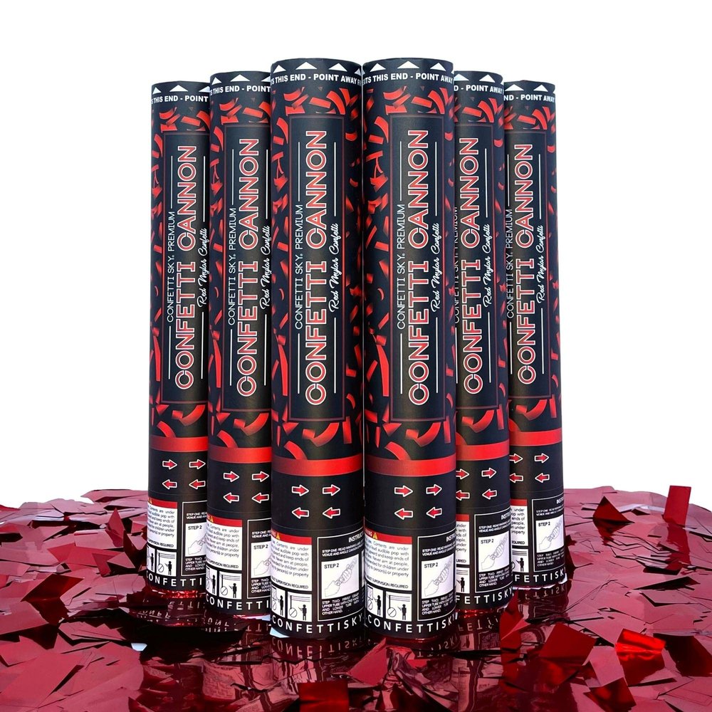 Confetti Sky [6 Pack] 12 Inch Confetti Cannons | Red Confetti Poppers for Wedding Celebration, Birthday Party, Pranks, Graduation, Christmas Eve and New Year Celebration
