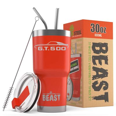 1969 1970 Shelby GT500 Mustang Fastback 30 oz Stainless Steel Insulated Tumbler w/Lid, 2 Straws, Brush and Gift Box red