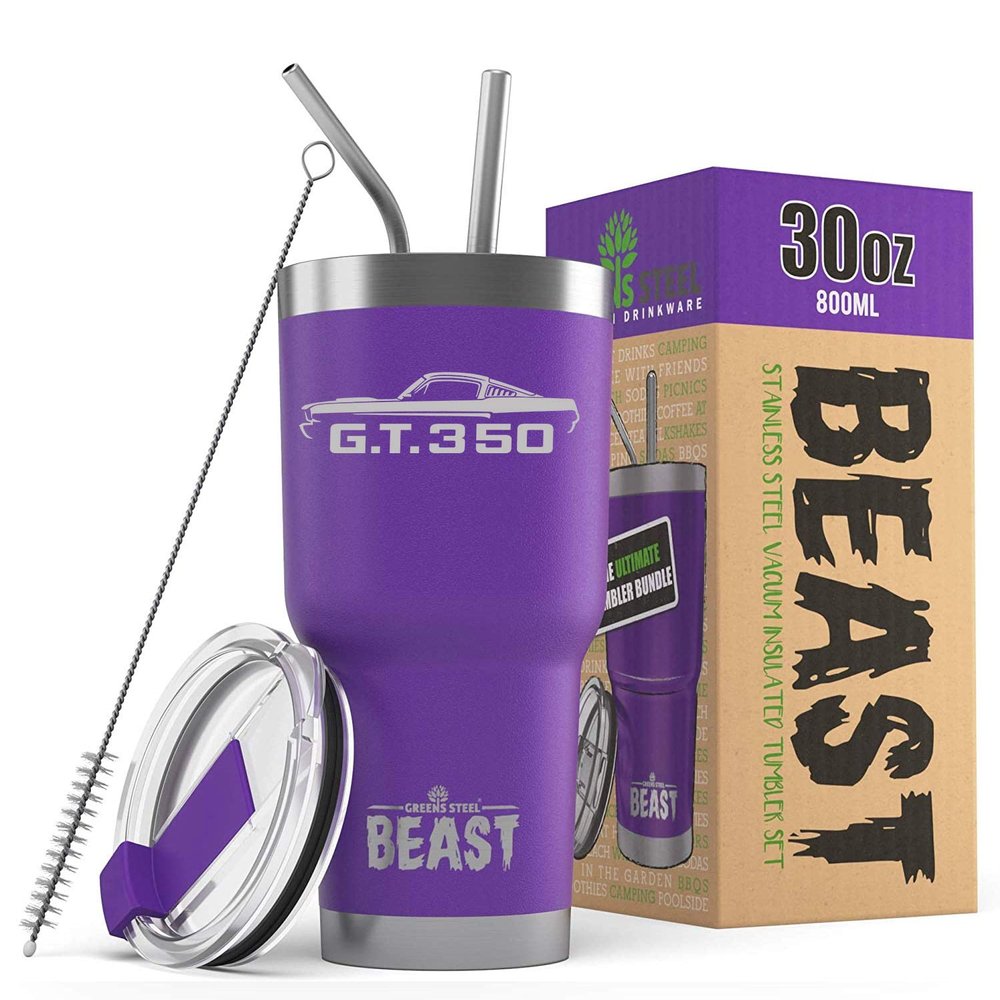 1965 1966 Shelby GT350 Mustang Beast 30 oz Stainless Steel Insulated Tumbler w/Lid, 2 Straws, Brush and Gift Box purple