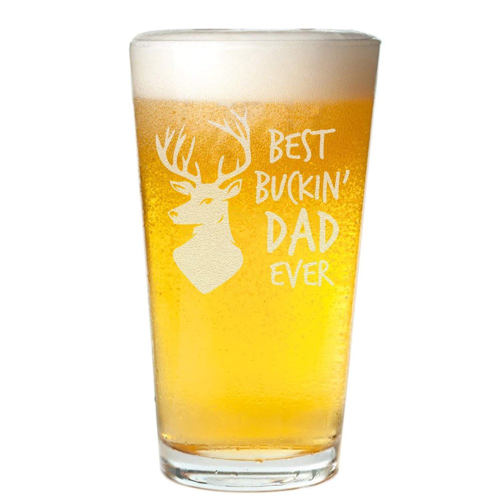 Veracco Best Buckin' Dad Funny Birthday Gift Fathers Day For Dad Grandpa Stepdad Pint Beer Glass (Clear, Glass)