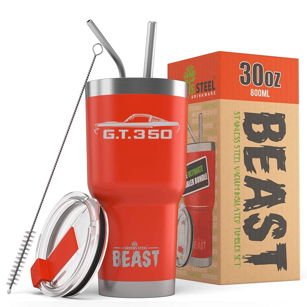 1965 1966 Shelby GT350 Mustang Beast 30 oz Stainless Steel Insulated Tumbler w/Lid, 2 Straws, Brush and Gift Box red
