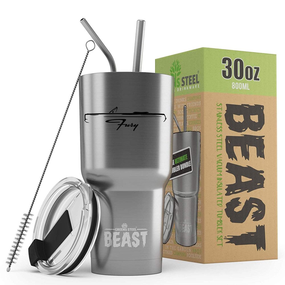 1967 1968 Plymouth Fury Convertible Beast 30 oz Stainless Steel Insulated Tumbler w/Lid, 2 Straws, Brush and Gift Box stainless