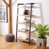 Unknown1 5-Tier Leaning Bookcase 31.5" W X 11" L 72.4" H Black Natural Modern Contemporary Wood Powder Coated view 1