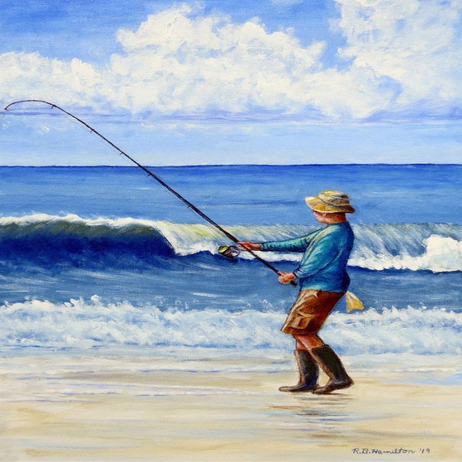 Betsy Drake KT1117 Surf Fishing Kitchen Towel