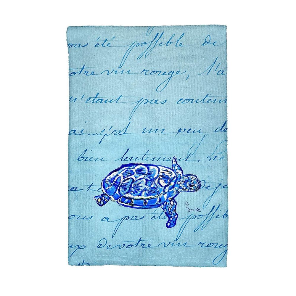Betsy Drake KT344 Blue Script Sea Turtle Kitchen Towel