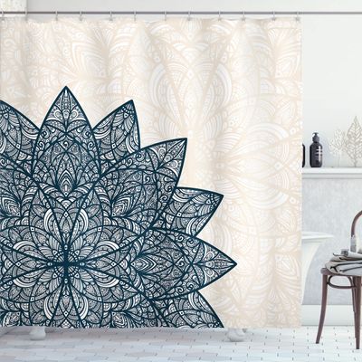 Ambesonne Ethnic Shower Curtain, Floral Mandala Middle Eastern Oriental Swirled Lines Art Print, Cloth Fabric Bathroom Decor Set with Hooks, 69" W x 75" L, Dark Sky