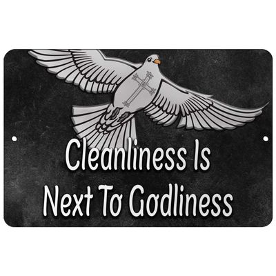 Makoroni - Cleanliness is Next to Godliness Christian Pigeon - 8"x12" Aluminum Novelty Fun Street Sign, DesR91