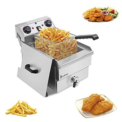 Single Tank Deep Fryer Commercial Electric Stainless Steel Countertop Fryer 1700W Total Capacity 12.5QT/11.8L for Restaurant Home Kitchen with Temperature Control & Large Handle