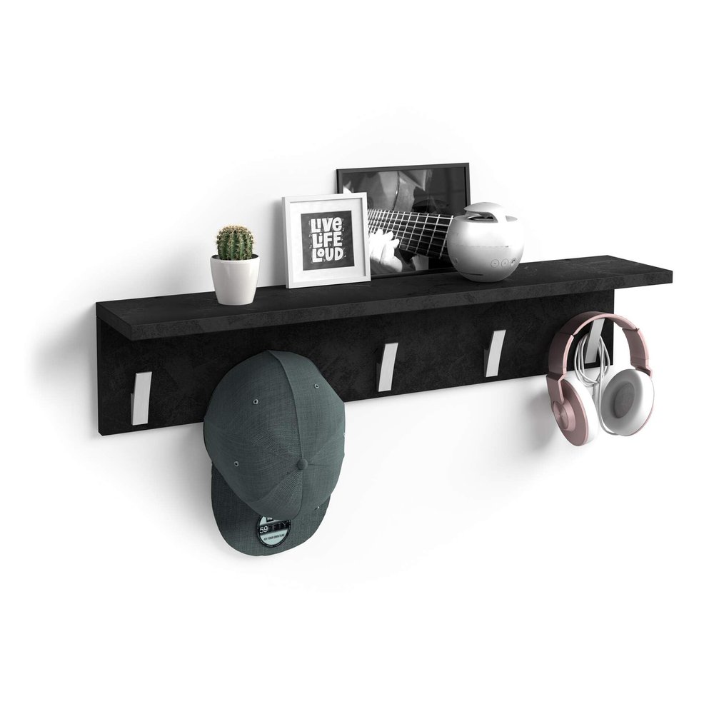 Mobili Fiver, Wall coat hanger, Rachele, 31.49 in, Concrete Effect, Black, Made In Italy