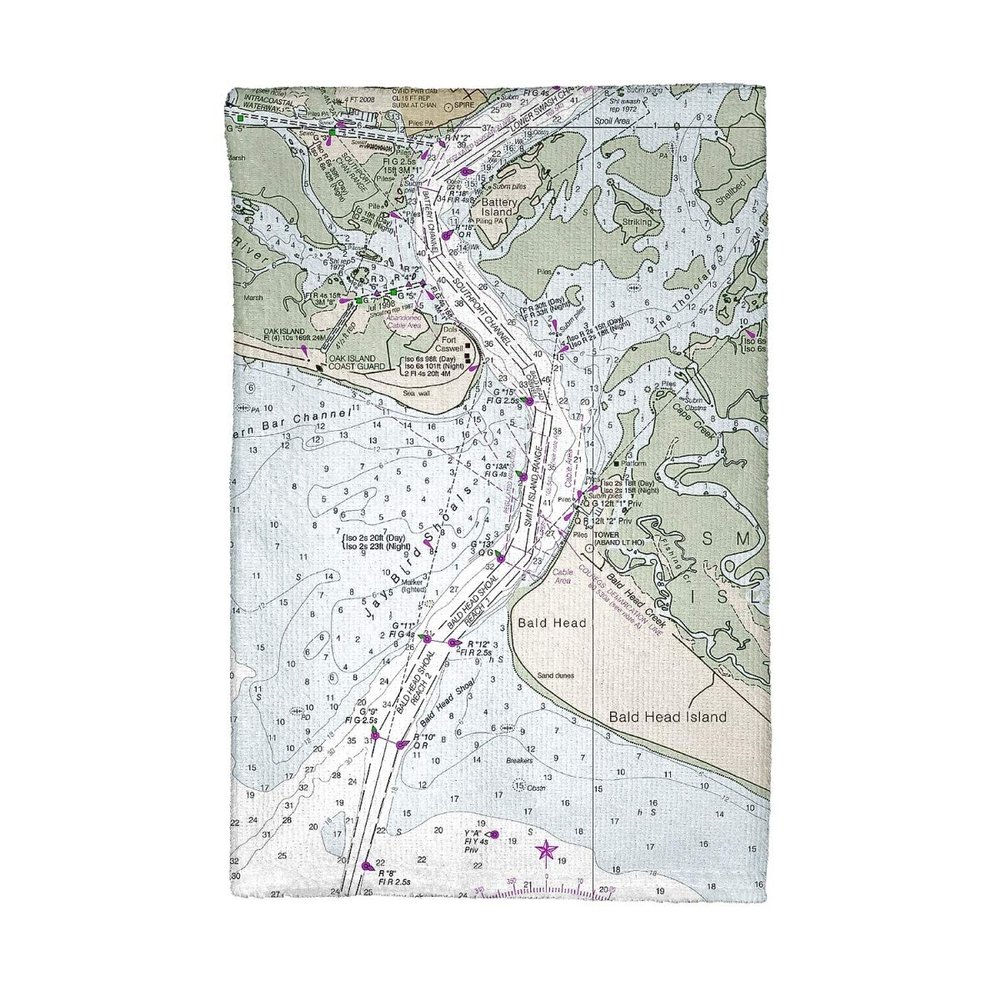 Betsy Drake KT11537 Cape Fear NC Nautical Map Kitchen Towel