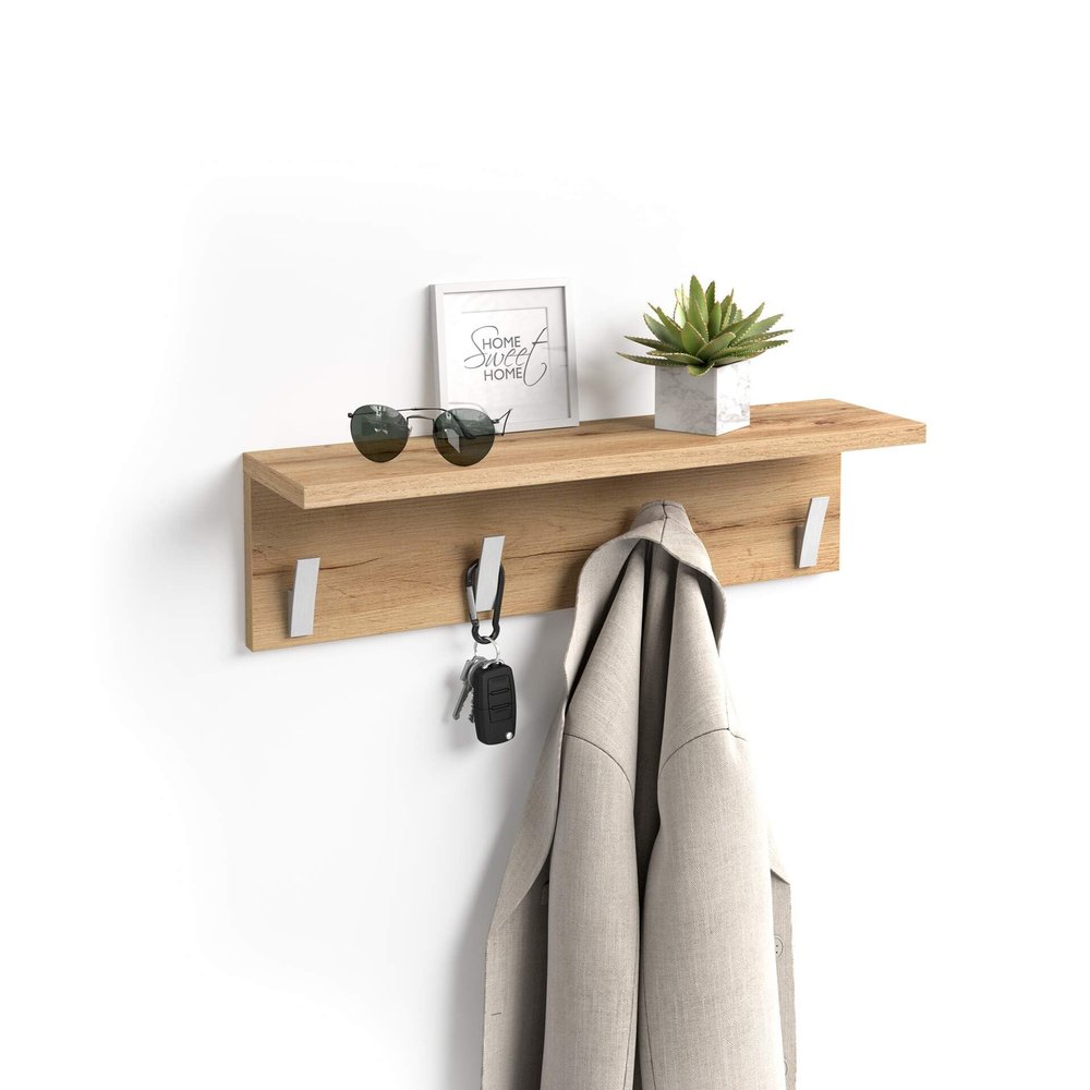 Mobili Fiver, Wall coat hanger, Rachele, 23.62 in, Rustic Oak, Made In Italy