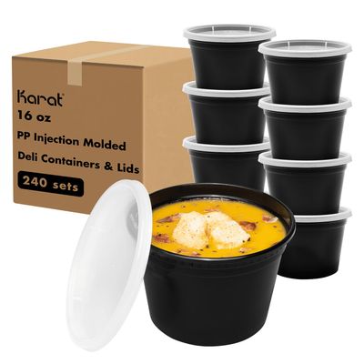 Karat [16oz - 240 ct Black PP Injection Molded Round Deli Containers with Lids (FP-IMDC16-PPB)