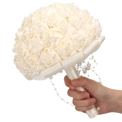 Agatige Wedding Bouquets for Bride, Holding Flowers with Pearl for Party and Church Wedding Supplies