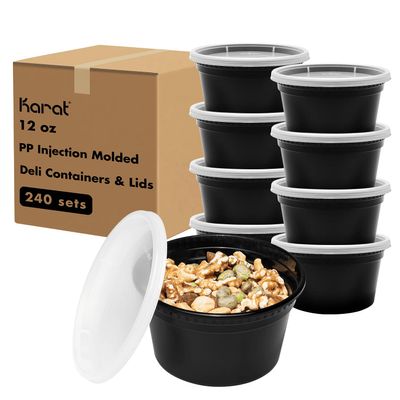 Karat [12oz - 240 ct Black PP Injection Molded Round Deli Containers with Lids (FP-IMDC12-PPB)