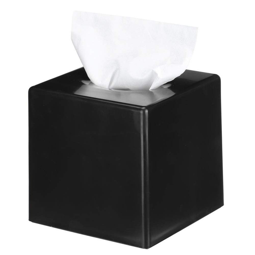Agatige Black Tissue Box Cover Square, Tissues Cube Box Facial Tissues Box Napkins Holder Tissue Box Holder for Home Office Car, 5.4x5.1inch