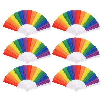 6Pcs Rainbow Folding Fan, Plastic Colorful Hand Held Fans Collapsible Home Party Decoration for Women Men