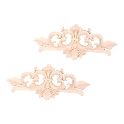 Wakauto 2pcs Wood Carved Onlay Solid Wood Appliques for Cabinets Doors Elegant Floral Design Versatile Furniture Decoration