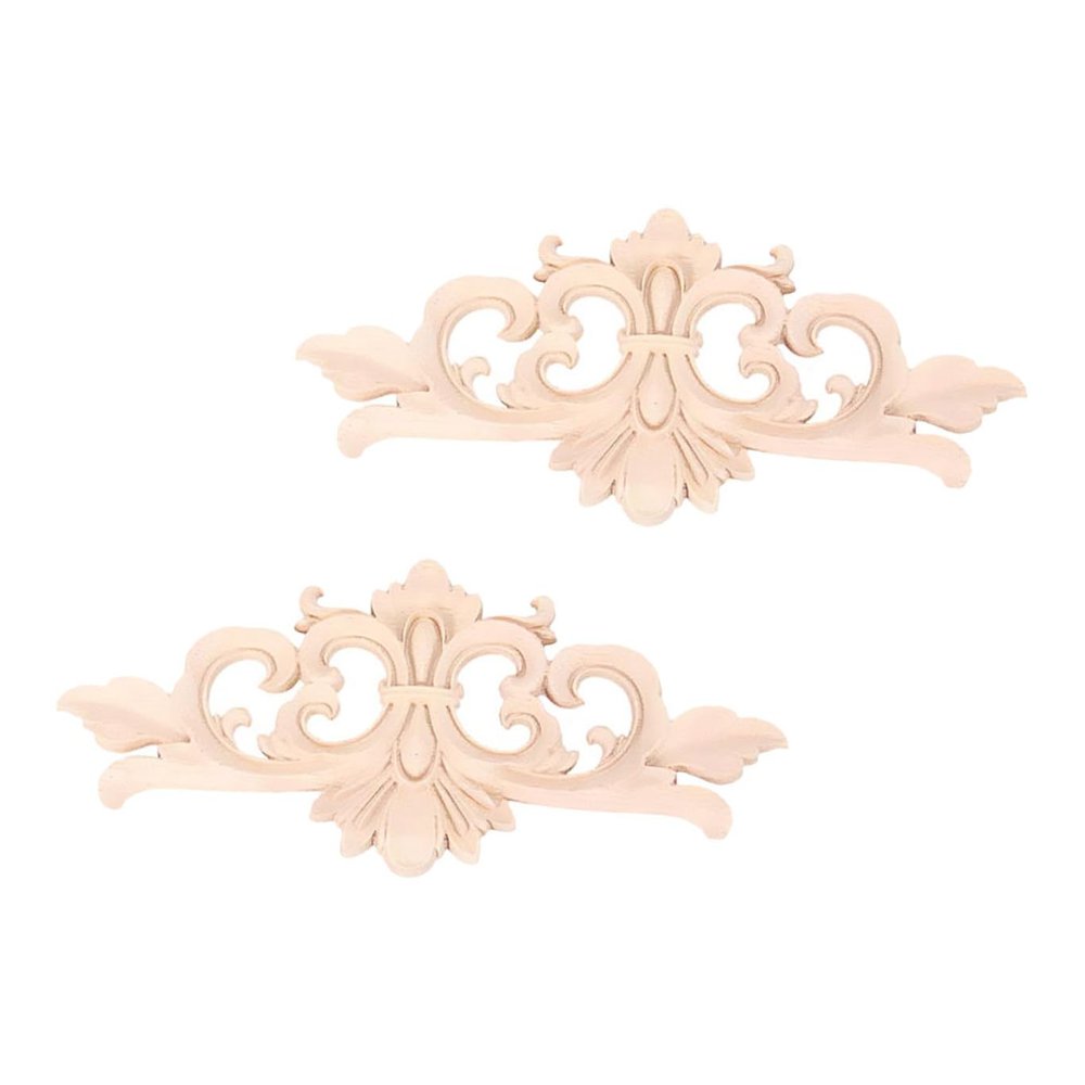 Wakauto 2pcs Wood Carved Onlay Solid Wood Appliques for Cabinets Doors Elegant Floral Design Versatile Furniture Decoration