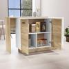 Creta Kitchen Island, Double Door Cabinets, 2 External Shelves, 3 Shelves, White/Light Oak view 2