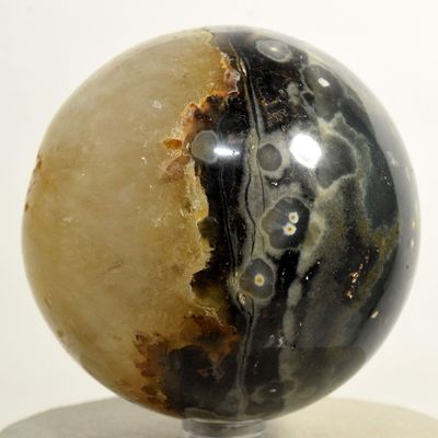 2.9" 1.2lb Ocean Jasper Sphere Natural Green Crystal Ball Sparkling Yellow Druzy Mineral Polished Decor Stone - Madagascar + Stand
