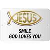 Makoroni - Smile GOD Loves You Christian Jesus Fish Ichtus - 8"x12" Aluminum Novelty Fun Street Sign, DesO13 view 1