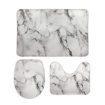 3Pcs/SetWhite Black and Grey Grain Marble Stone Bathroom Rug Set?Anti-Slip Absorbent Bathroom Rug U-Shaped Toilet Mat Toilet Seat Cover