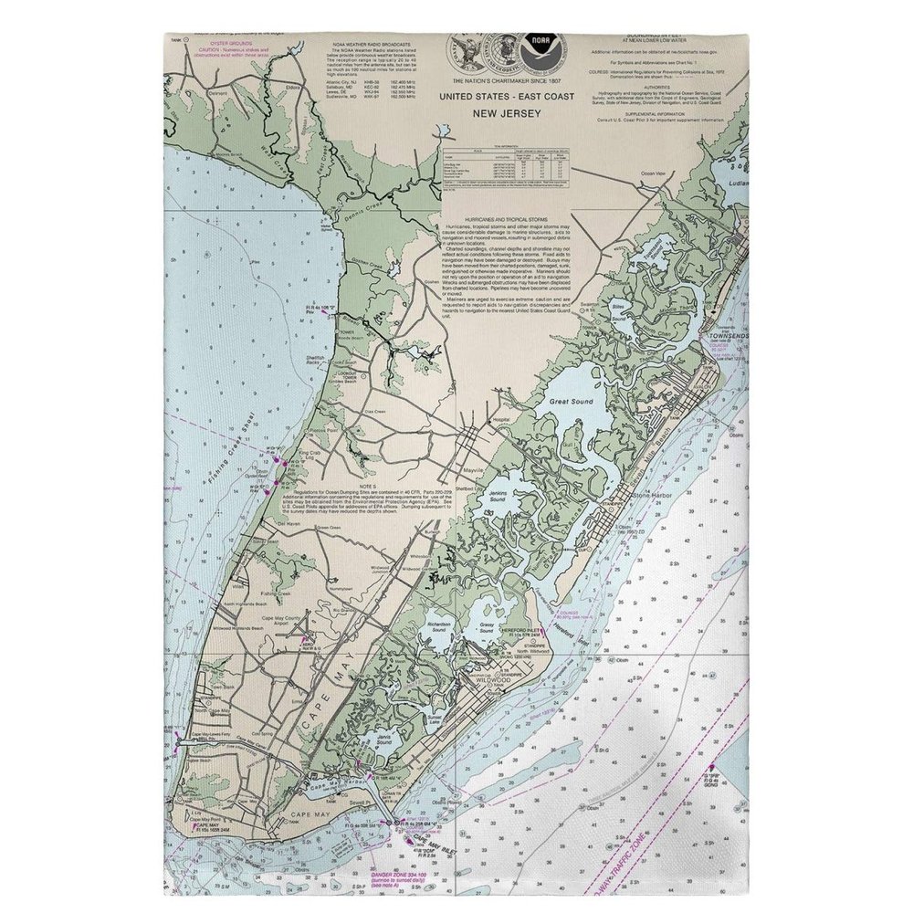 Betsy Drake GT396 Cape May Peninsula NJ Nautical Map Guest Towel