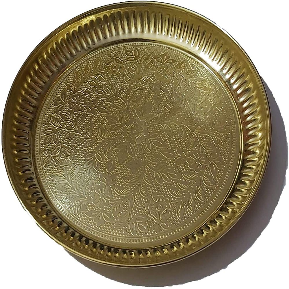 Brass Small Pooja Articles for poojan in Your Home Office or Temple Traditional Indian puja and Gift Items Pooja-Thali Size- 8 Inch