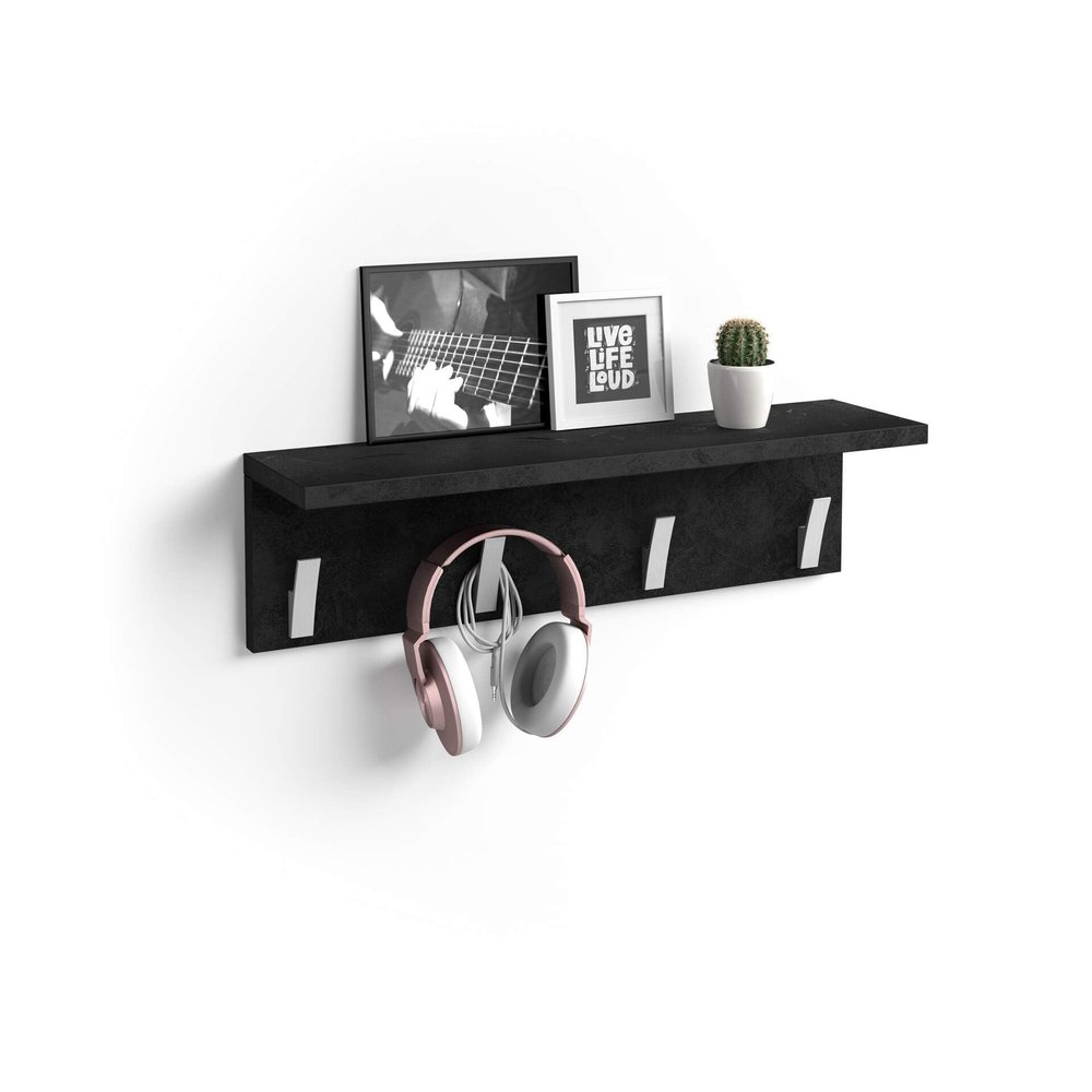 Mobili Fiver, Wall coat hanger, Rachele, 23.62 in, Concrete Effect, Black, Made In Italy