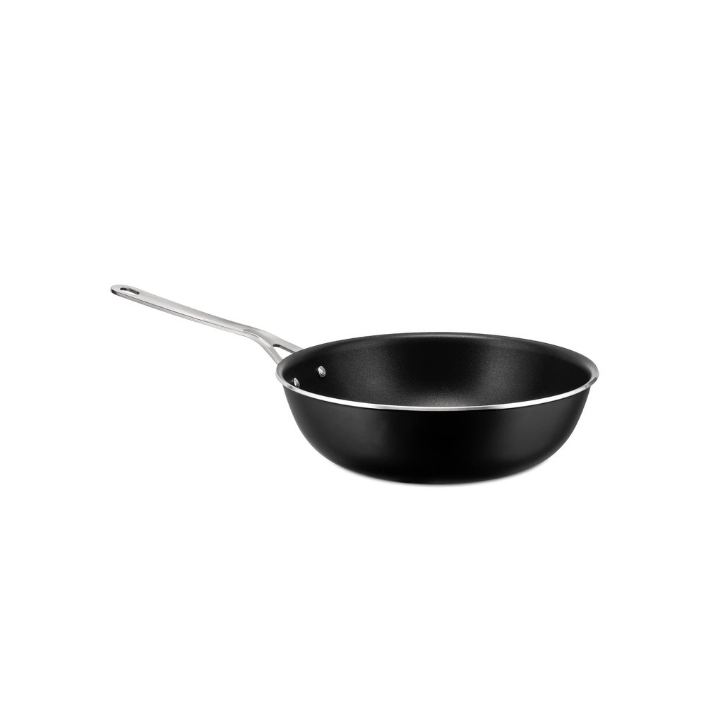 Alessi AJM114/28B Pots&Pans Deep frying pan in aluminium with non-stick interior, black,  28
