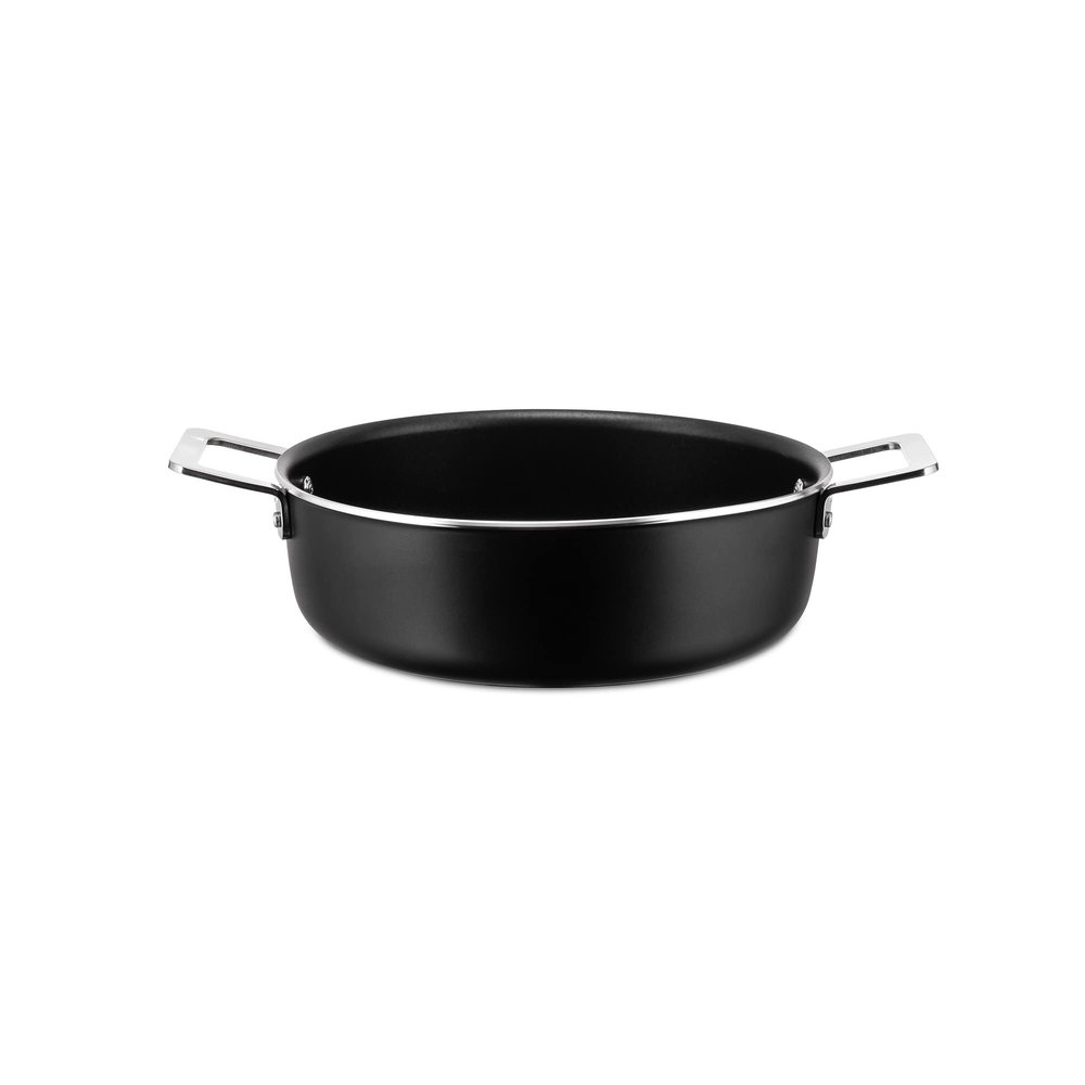 Alessi AJM102/24B Pots&Pans Low casserole with two handles in aluminium with non-stick interior, black, 24
