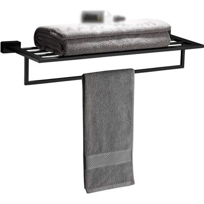 Floating Shelves Stainless Steel Floating Wall Shelves, Wall Mounted Storage Shelf, Black Bathroom Towel Rack, Nordic Style Wall Decoration, Load Bearing 10kg ( Color : Black , Size : 60*22.5*12.5cm )