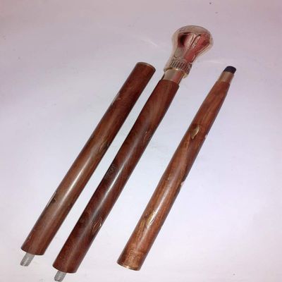 Ganga Nautical Handmade Wooden Folding Walking Stick - 36 INCHES with Round Brass Handle