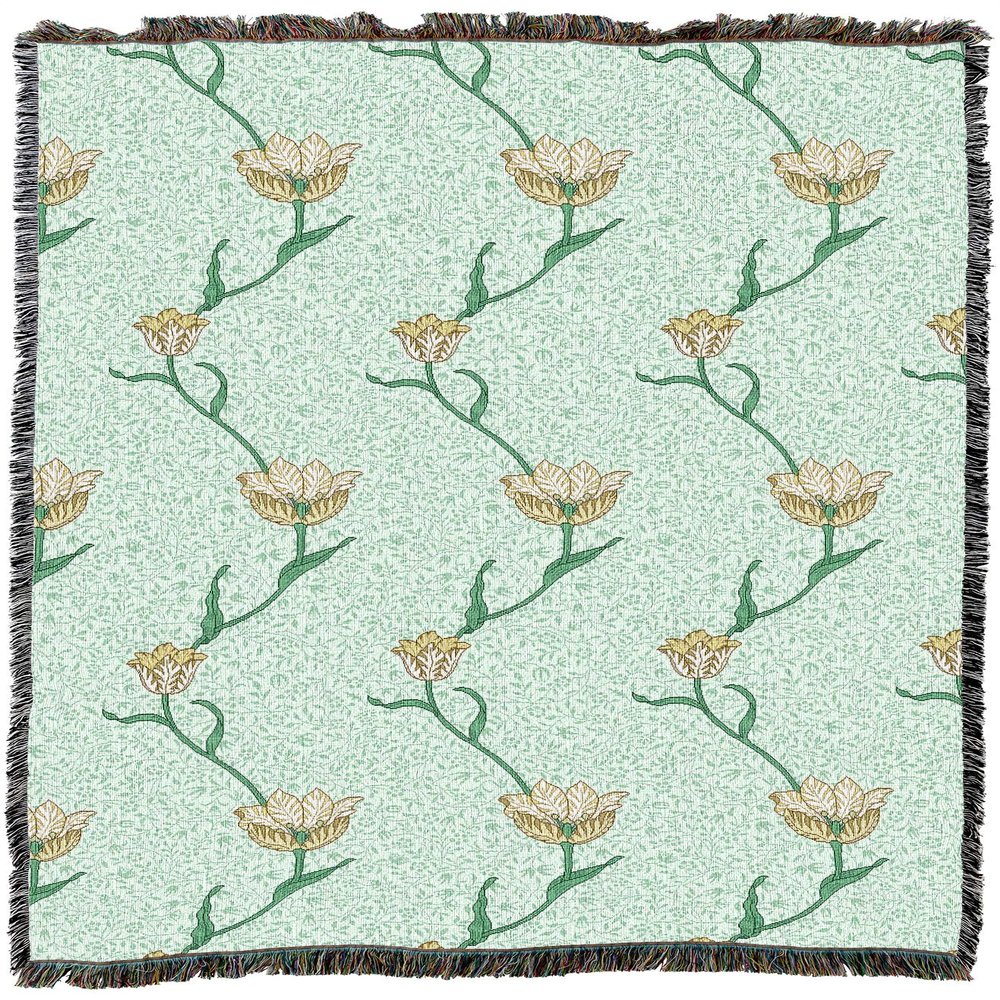 Pure Country Weavers William Morris Garden Tulip Mint Blanket XL - Arts & Crafts - Gift Tapestry Throw Woven from Cotton - Made in The USA (82x62)