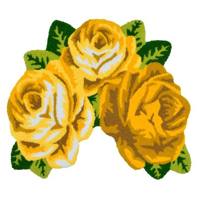 ABREEZE Rose Rug Bathroom Rug Farmhouse Carpet Yellow Floral Mats Anti-Slip(Non-Slip) Modern Carpet Washable Floor Mats for Toilet/Washroom/Bathroom (3 Roses in Bloom, Yellow)