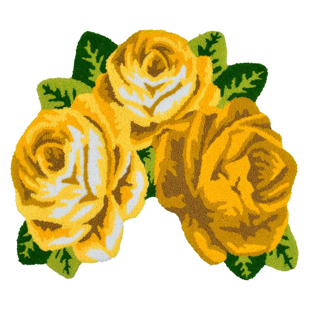 ABREEZE Rose Rug Bathroom Rug Farmhouse Carpet Yellow Floral Mats Anti-Slip(Non-Slip) Modern Carpet Washable Floor Mats for Toilet/Washroom/Bathroom (3 Roses in Bloom, Yellow)