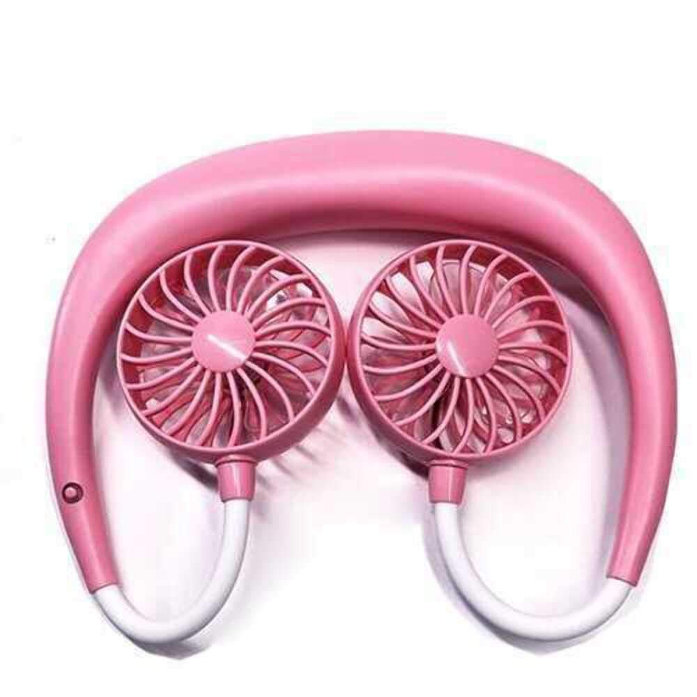 Double Cool Cordless Breezy Mini Collar Fan Portable 360Cooling Hanging Neck Fan Hands-Free USB Rechargeable Personal Mini Wearable Air Conditioner Fan - Pink