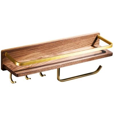 Floating Shelves Solid Wood Bathroom Shelf, Home Wall-Mounted Coat Rack, Bathroom Towel Bar, Modern Wall Decoration, Load Bearing 10kg (Color : Brown, Size : 45 * 11.5cm)