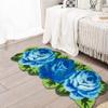 ABREEZE Rose Rug Floor Runner Handmade Rug Blue Floral Mats Anti-Slip(Non-Slip) Modern Carpet Washable Floor Mats for Bedroom/Sofa/Bathroom (3 Roses Runner, Blue) view 2