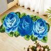 ABREEZE Rose Rug Floor Runner Handmade Rug Blue Floral Mats Anti-Slip(Non-Slip) Modern Carpet Washable Floor Mats for Bedroom/Sofa/Bathroom (3 Roses Runner, Blue) view 3