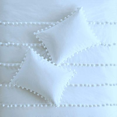 Bed Fringes Bedding Pom Pom UO Pillow Throw Cover Cushion Bed Bohemian Sham Sofa Tassels Cotton Pillow Cover Set of 2 (White Pom Pom, 20x20 Inches)