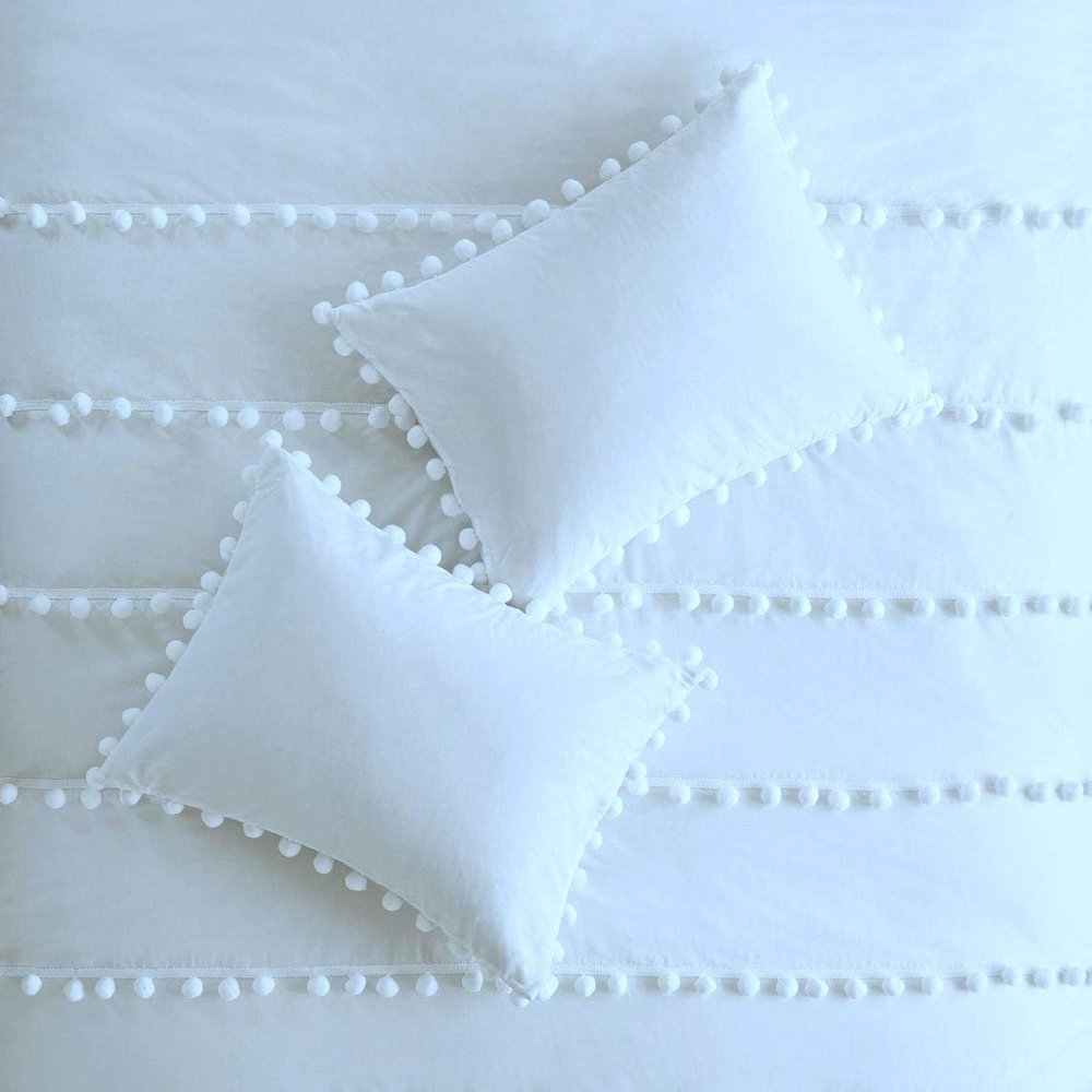 Bed Fringes Bedding Pom Pom UO Pillow Throw Cover Cushion Bed Bohemian Sham Sofa Tassels Cotton Pillow Cover Set of 2 (White Pom Pom, 20x20 Inches)