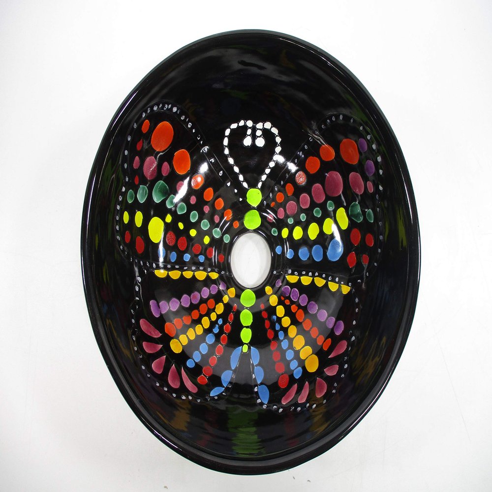 10" ROUND TALAVERA SINK, vessel mexican bathroom sink handmade folk art ceramic