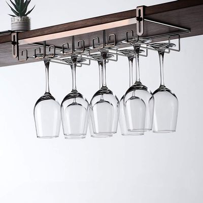 Adjustable Wine Glass Rack Under Cabinet, Hanging Wine Glass Holder and Bottle Rack, for Kitchen Bar, Restaurant, Black/White/Gold/Bronze, No Drilling